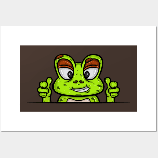 Frog Cartoon With Smug Face Expression Posters and Art